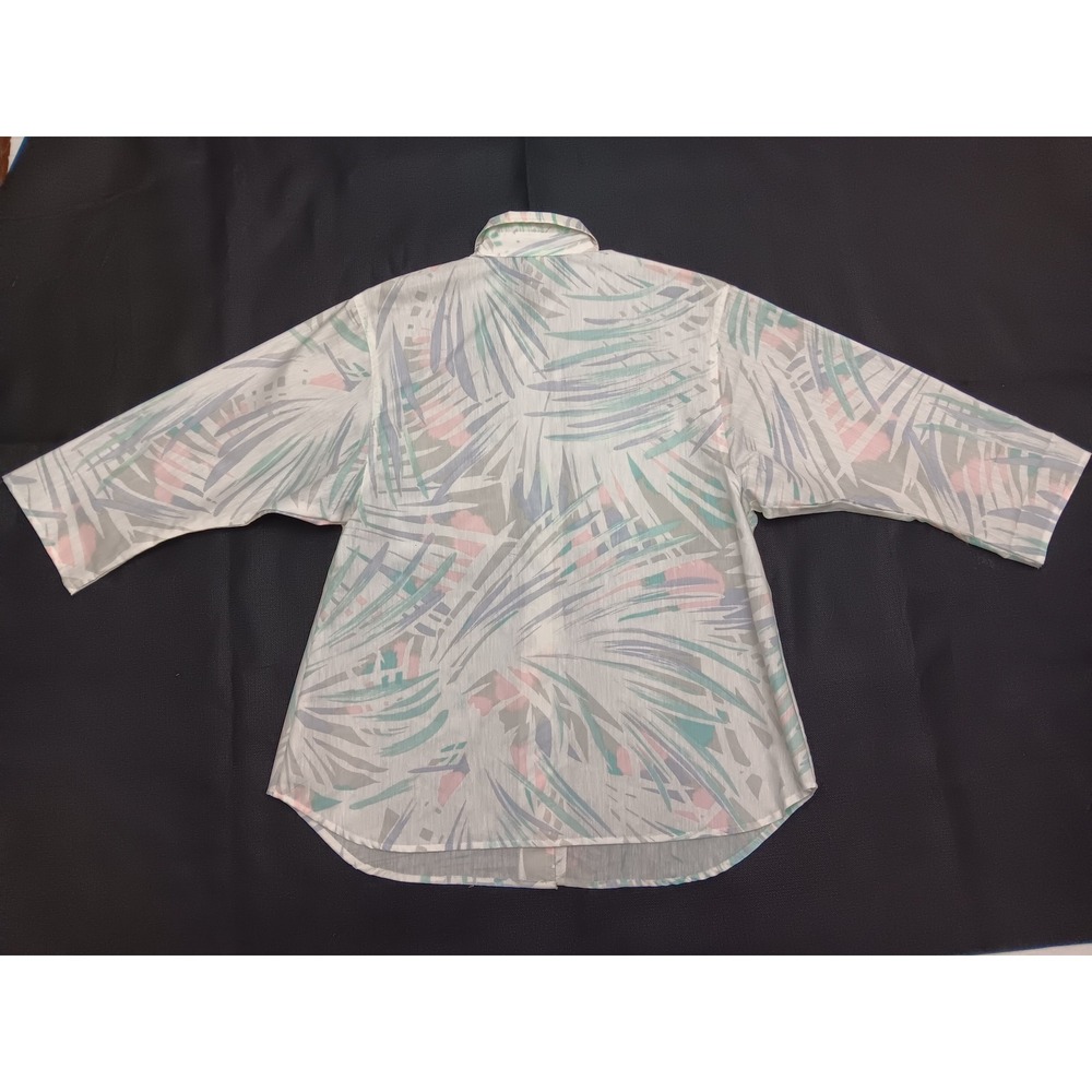 Vintage Cabrais Tropical Palm Leaf Button Up Shirt Pastel 3/4 Sleeve Size 8 6085 - Picture 9 of 9